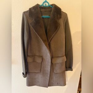 Anthropologie Brown Teddy Jacket with Faux Fur Collar